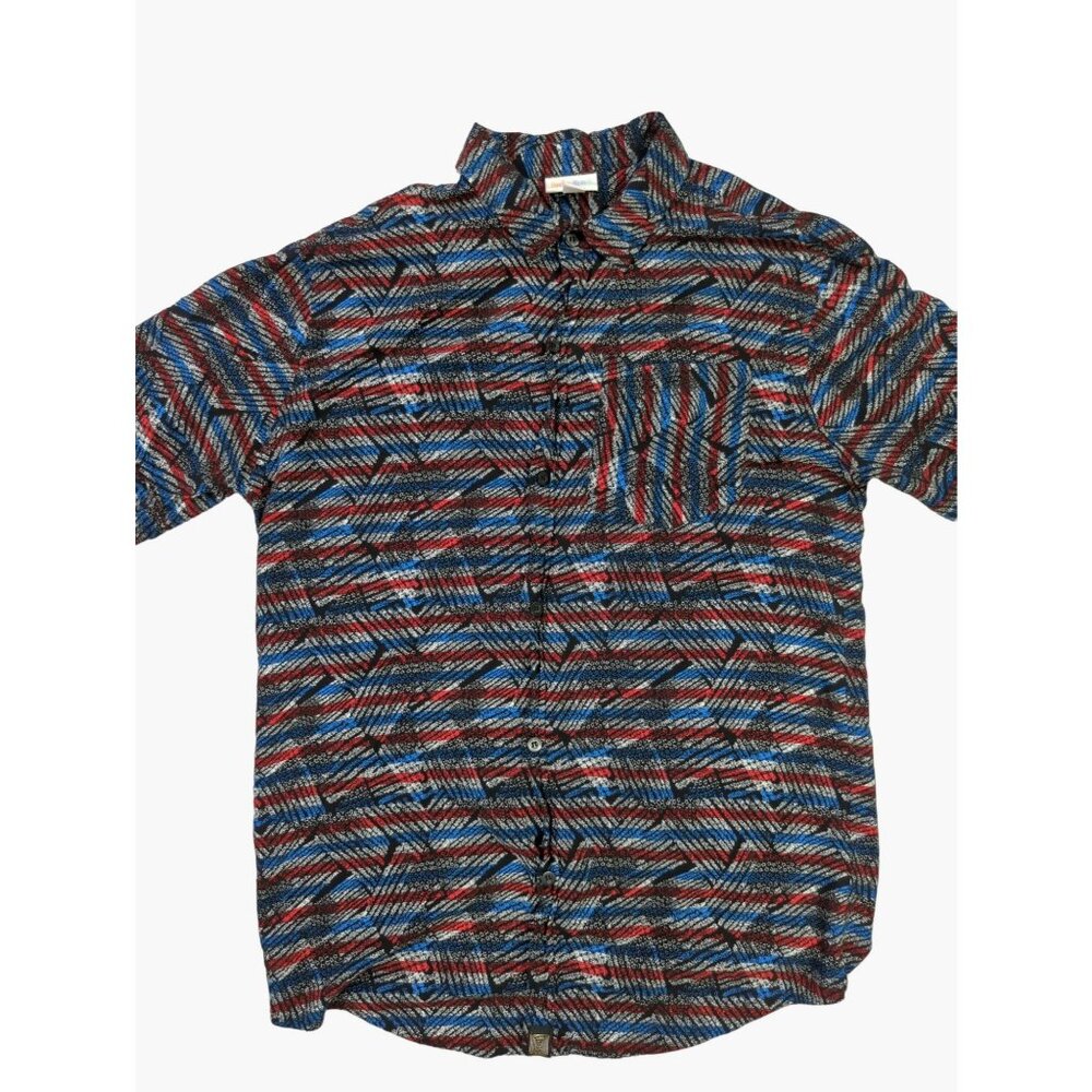 Lularoe Mens Size S Michael Short Sleeve Button Up Patriotic RWB Shirt
